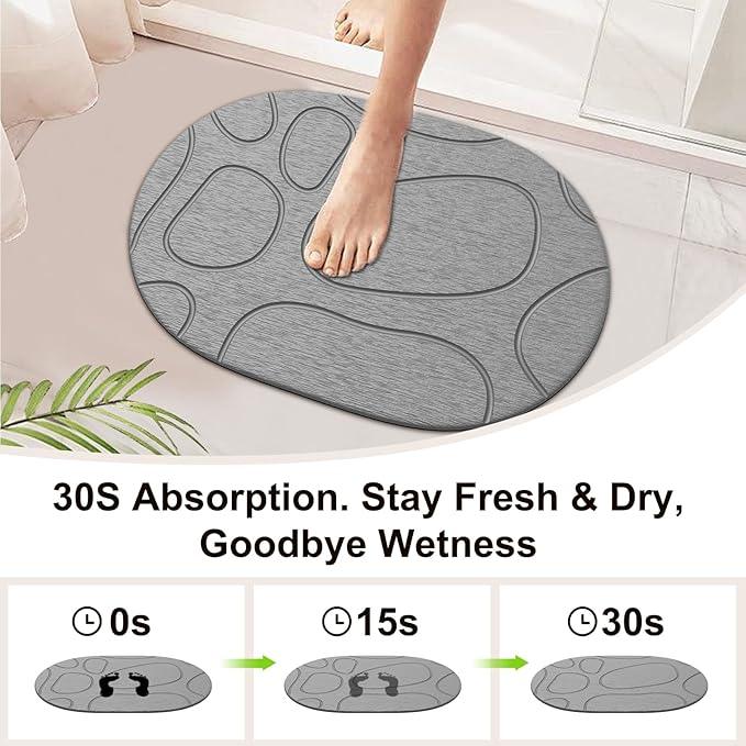 Cenepor Stone Bath Mat Diatomaceous Earth: Non-Slip Super Absorbent Shower Mat Quick Drying Bathroom Mat, Easy to Clean & Odorless Diatomite Bathmats for Bathroom Floor, Grey - ModernBath