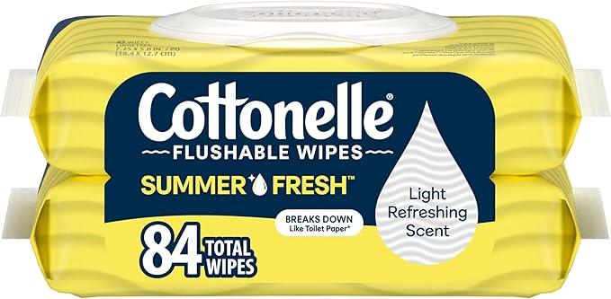 Cottonelle Summer Fresh Scented Flushable Wipes, 2 Flip-Top Packs, 42 Wet Wipes per Pack - ModernBath