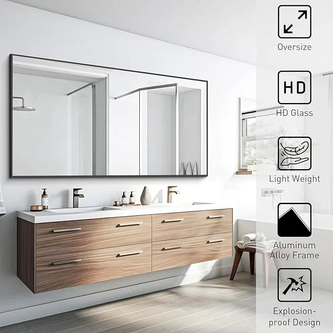 COFENY Black Bathroom Mirror for Wall, 30x50 Inch Rectangle Mirrors with Metal Frame, Modern Vanity Wall Mirror Decor for Bathroom Living Room, Entryway Hangs Horizontal or Vertical - ModernBath