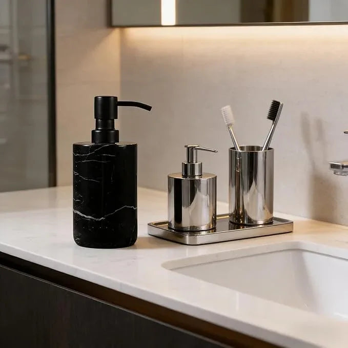 Elegant Black Marble Bath Essentials - Elevate Your Bathroom with Luxurious, Timeless Design,Marble Bath Accessories, Craftsmanship (Soap Pump) - ModernBath