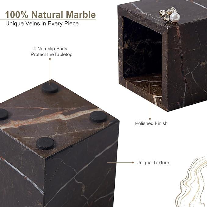 Real Natural Travertine Marble Toothbrush Holder & Pen Holder & Makeup Brush Holder & Utensil Holder, Genuine Stone Rectangular Bathroom Tumbler Cup, Durable Office & Home Countertop Organizer - ModernBath