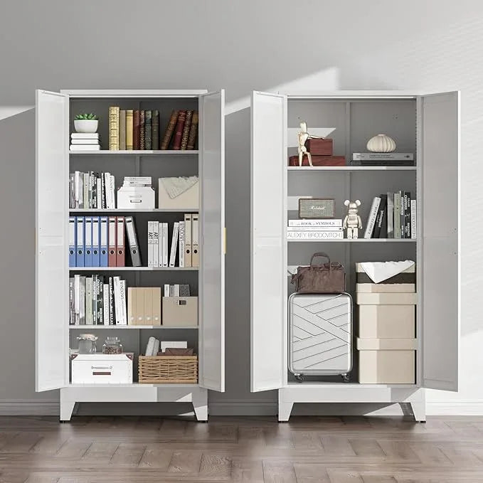 COFaR 5 Tier Metal Farmhouse Storage Cabinet with 2 Barn Door, 4 Adjustable Shelves and Legs, for Kitchen, Dining Room, Bathroom, Living Room, Office - ModernBath