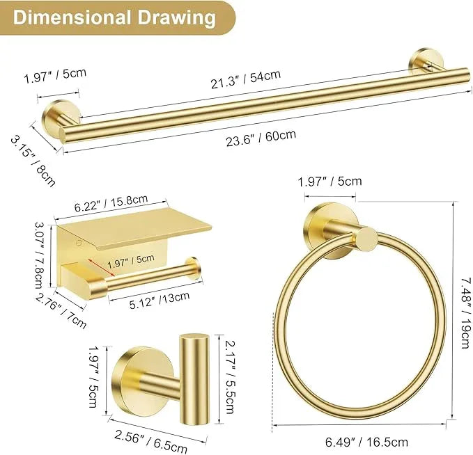 5-Piece Towel Bar Set Brushed Gold Bathroom Hardware Accessories Set Upgraded Toilet Paper Holder with Shelf Towel Holder Set for Bathroom Stainless Steel Wall Mounted - ModernBath