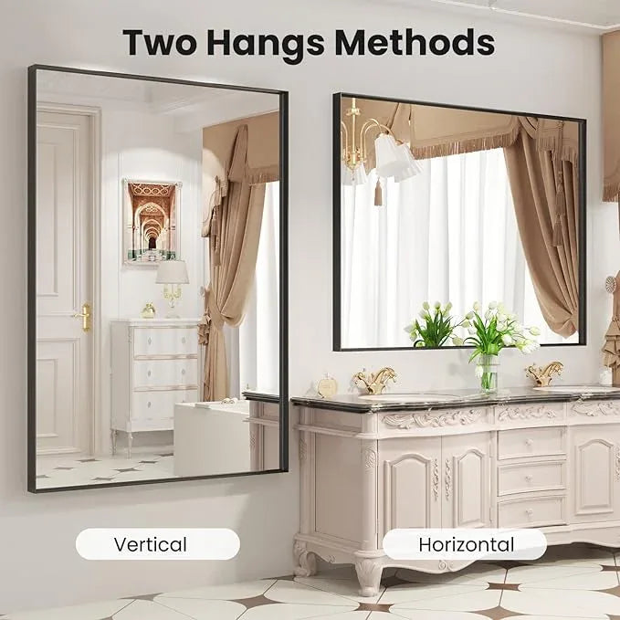 LOAAO Black Bathroom Mirror 48"X40" for Wall, Rectangle Bathroom Vanity Mirror, Tempered Glass, Hangs Vertically or Horizontally, Easy to Install, Modern Design - ModernBath