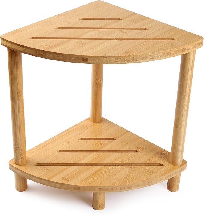 GUGIGIP Upgraded Bamboo Corner Shower Stool for Inside Shower Waterproof,2-Tier Shower Foot Rest with Storage Shelf,Corner Shower Shelf Bench Caddy Shaving Leg,Bath Seat,Gifts for Women Mom - ModernBath