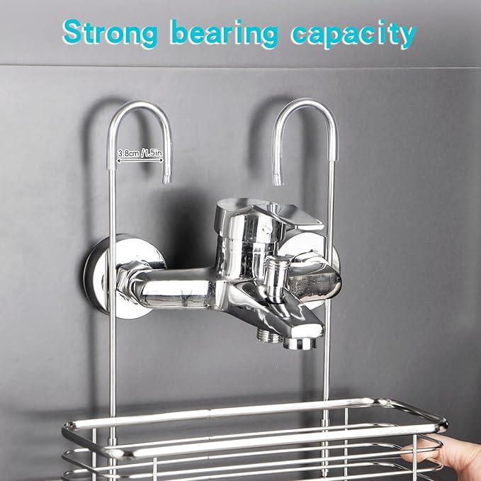 YQh Stainless steel double-layer shower rack, shower room hanging bathroom organizer, storage rack installed on the hanging bar or door, can store shampoo, hair conditioner, shower gel (double) - ModernBath