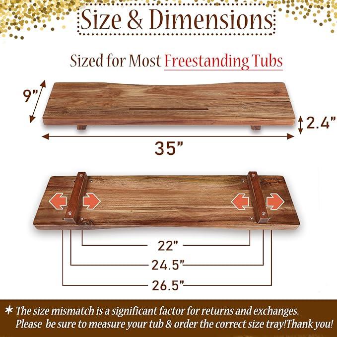 Premium 1.2IN Thickened Board Acacia Wood Bathtub Tray Caddy with Adjustable Legs, Minimalistic Design Bath Tray for Tub, Bathtub Accessories, Fits Most Bath Tubs, Idea for Women - ModernBath
