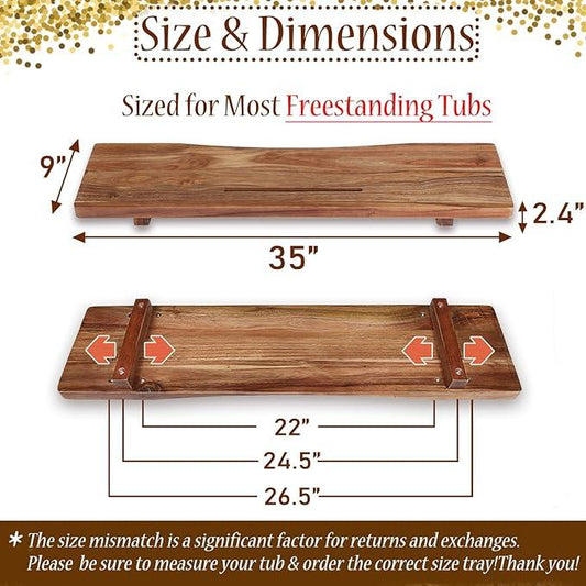 Premium 1.2IN Thickened Board Acacia Wood Bathtub Tray Caddy with Adjustable Legs, Minimalistic Design Bath Tray for Tub, Bathtub Accessories, Fits Most Bath Tubs, Idea for Women - ModernBath