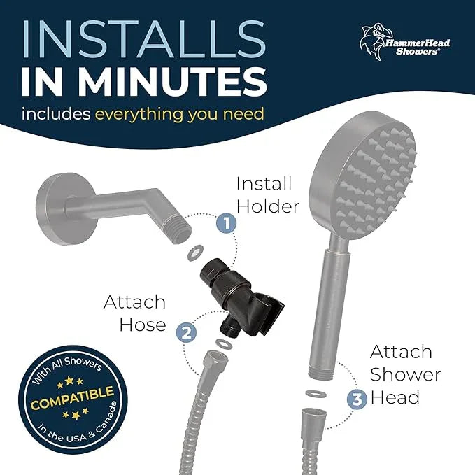 HammerHead Showers Solid Metal Handheld Showerhead Holder, Adjustable Wand Holder with Universal Wall Hook Bracket and Brass Pivot Ball, Oil Rubbed Bronze - ModernBath