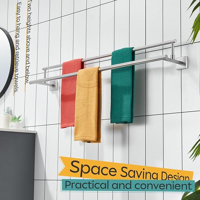 KOKOSIRI Bath Towel Holders Brushed Nickel Bathroom Rack 36 Inch Double Towel Bars Overlength Kitchen Rails Stainless Steel B5009BR-L36 - ModernBath