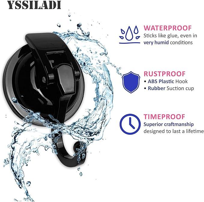 Heavy Duty Suction Cup Hooks for Shower, Bathroom Robe, Garland Decoration - Vacuum Glass Hooks, Reusable, No Hole Punched (Black, 4 Pack) - ModernBath