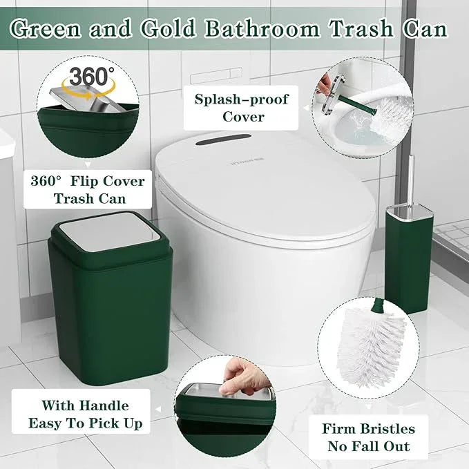 XLHOMO Dark Green Bathroom Accessories Set, Green Bathroom Set with Trash Can, Toothbrush Holder, Toothbrush Cup, Soap Dispenser, Soap Dish, Toilet Brush Holder, 2 Qtip Holder Dispensers and Tray - ModernBath
