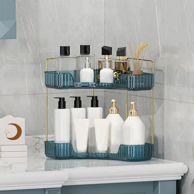 Weidace Corner Bathroom Counter Organizer Bathroom Countertop Shelf Makeup Organizer for Vanity Perfume Tray for Corner Storage (2 Tiers, Blue) - ModernBath