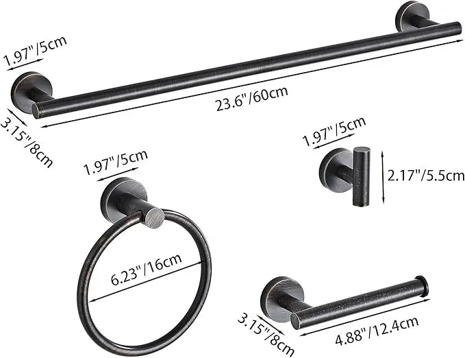 Oil Rubbed Bronze Bathroom Hardware Set 5 Piece with Towel Racks for Bathroom, SUS304 Stainless Steel Bath Towel Bar Set, 24 Inch Wall Mounted Accessories Kit - ModernBath