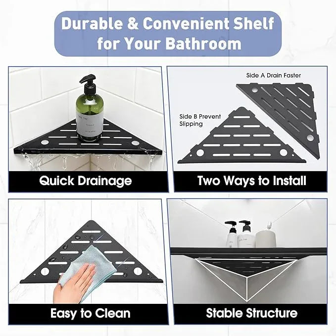 Corner Shower Shelf, 10'' Shower Corner Shelf with Towel Bar & Hooks, 304 Stainless Steel Recessed Bathroom Shelves, No Drilling for Tiled Wall, 2-Pack (Matte Black) - ModernBath