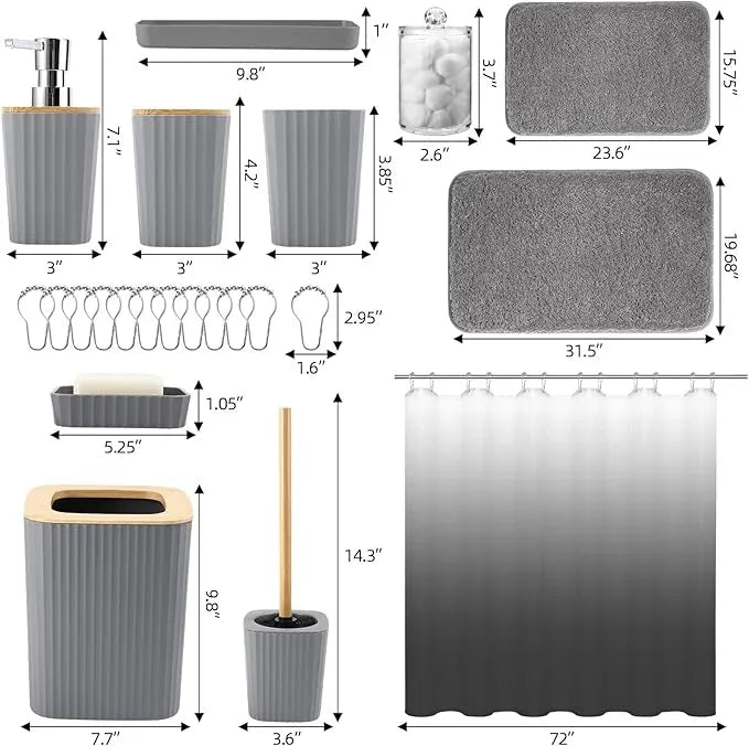 XLHOMO Bathroom Accessory Set–Bathroom Set with Shower Curtain and Rugs, No Slip Bathroom Rugs Super Absorbent, Grey Ombre Waterproof Shower Curtain with Hooks, Gray Bathroom Sets Complete for Home - ModernBath