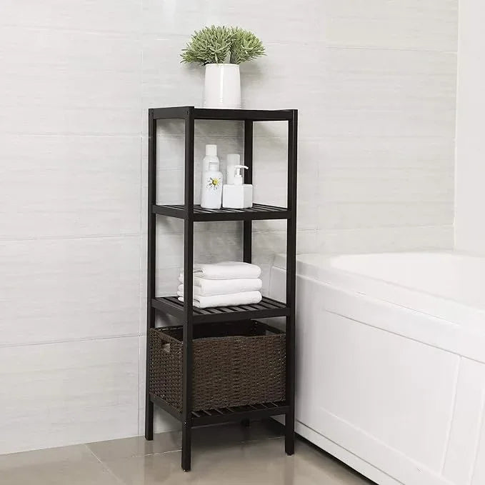 SONGMICS Bamboo Storage Shelf, 4-Tier Shelving Unit, Multifunctional, in the Entryway, Bathroom, Living Room, Balcony, Kitchen, 13 x 13 x 38.6 Inches, Brown UBCB54C - ModernBath