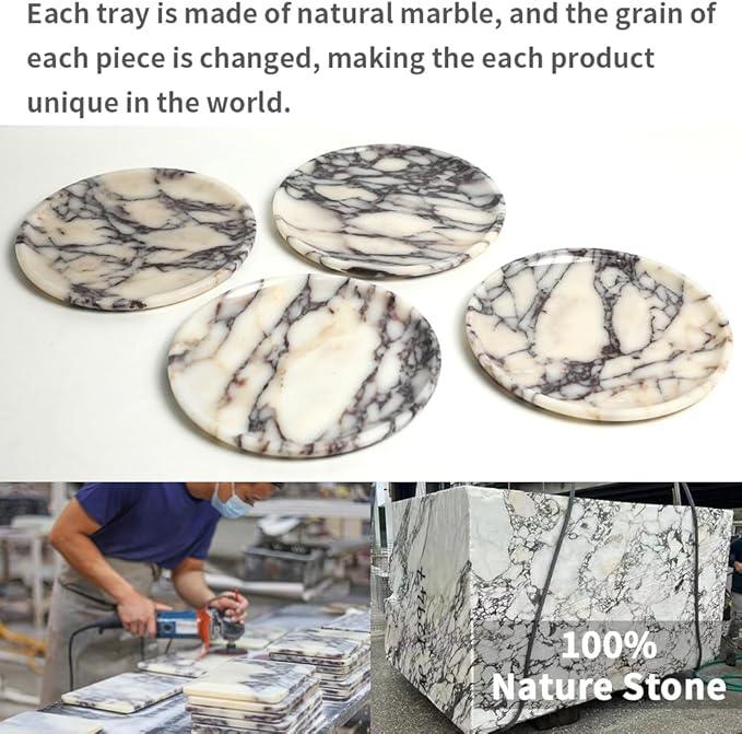 Natural Marble Tray, Coffee Table, Food, Fruit, Paper Cup, Cake Display, Coffee bar, Family Gatherings, Seasonal Holiday Decoration Tray(Viola-Circular-9.8"x9.8"x0.7") - ModernBath