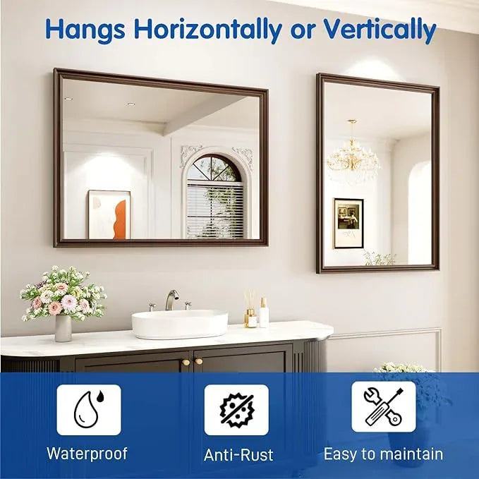 WEER Retro Copper Bathroom Mirror, 40x30 Inch Bronze Oil Rubbed Framed Mirror, Rectangle Classic Vintage Framed Wall Mirror, Farmhouse Vanity Mirror, Tempered Glass, Vertically or Horizontally - ModernBath