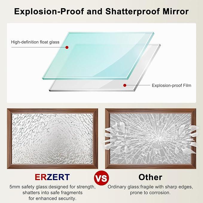 Bathroom Mirror for Over Sink,22x30Inch Thick Anti-Rust Wood Grain Metal Frame, Rectangle Decorative Wall Mirror with HD Tempered Glass, Horizontal or Vertical Mount for Vanity, Bathroom,Living Room - ModernBath