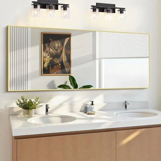KOCUUY Large Gold Bathroom Mirror, 60"x24" Rectangle Bathroom Mirror for Wall, HD Tempered Glass, Anti-Rust Frame, Modern Design for Bathroom, Bedroom, Living Room, Entryway - ModernBath
