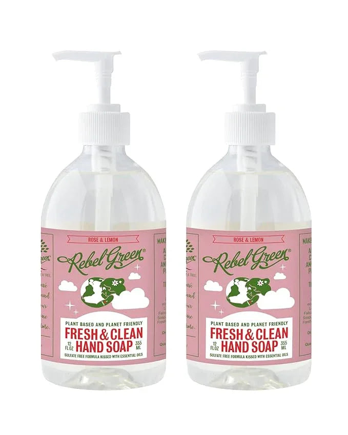 Rebel Green Fresh & Clean Hand Soap - Natural Liquid Hand Soap for Bathroom & Kitchen - Rose & Lemon, 12 Fl oz, Pack of 2 - ModernBath