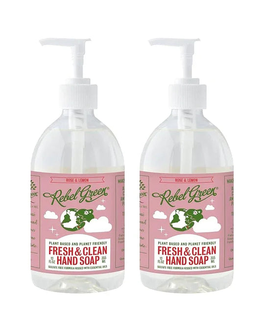 Rebel Green Fresh & Clean Hand Soap - Natural Liquid Hand Soap for Bathroom & Kitchen - Rose & Lemon, 12 Fl oz, Pack of 2 - ModernBath