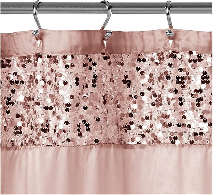 Zahari Home 13pc Sinatra Bathroom Shower Curtain Set - Blush Luxury Fabric With 12 Hooks - Unique Design Bling - ModernBath