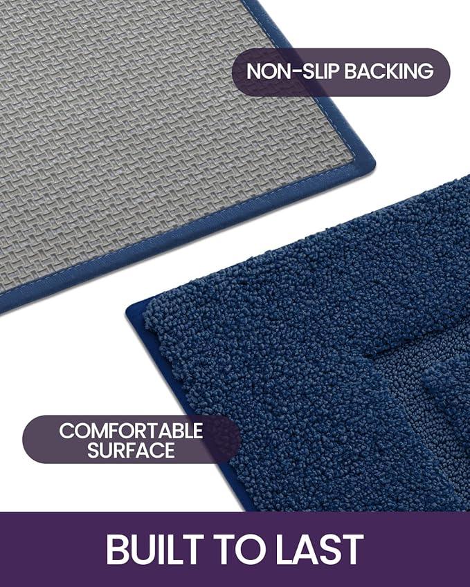 DEXI Bathroom Rugs 32x20, Washable Non Slip Bath Mat for Shower Floor, Absorbent Quick Dry Bathmat with Rubber Backing, Ultra Soft Plush Carpet for Tub, Navy - ModernBath