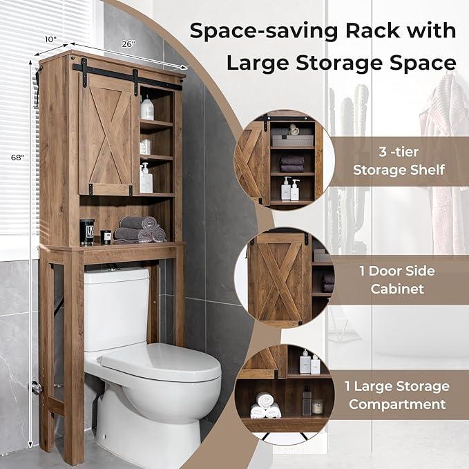 LOKO 4-Tier Over The Toilet Storage Cabinet, Bathroom Toilet Rack with 3-Position Adjustable Shelves, Freestanding Above Toilet Organizer with Anti-Toppling Devices & Non-Slip Foot Pads, Brown - ModernBath