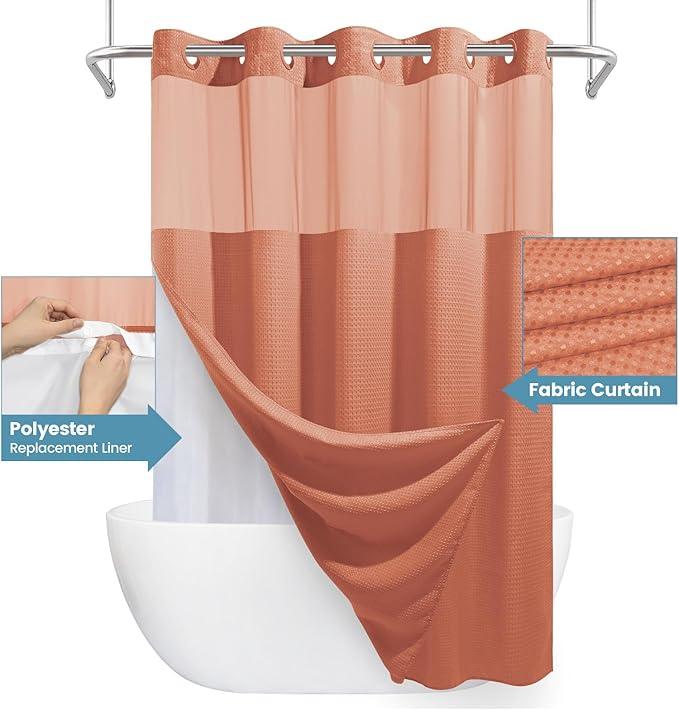 EUTXL Coral Hotel Shower Curtain with Detachable Liner - 230GSM Waffle Textured,Hotel Grade,Spa Like Bath Curtain,71W x 74H - ModernBath