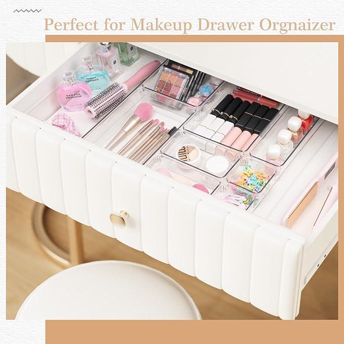 Criusia Drawer Organizer, 12 Pack Clear Plastic Kitchen Drawer Organizers Set,4-Size Versatile Bathroom and Vanity Organizer Trays,Storage Bins for Makeup, Bathroom, Jewelries and Office - ModernBath
