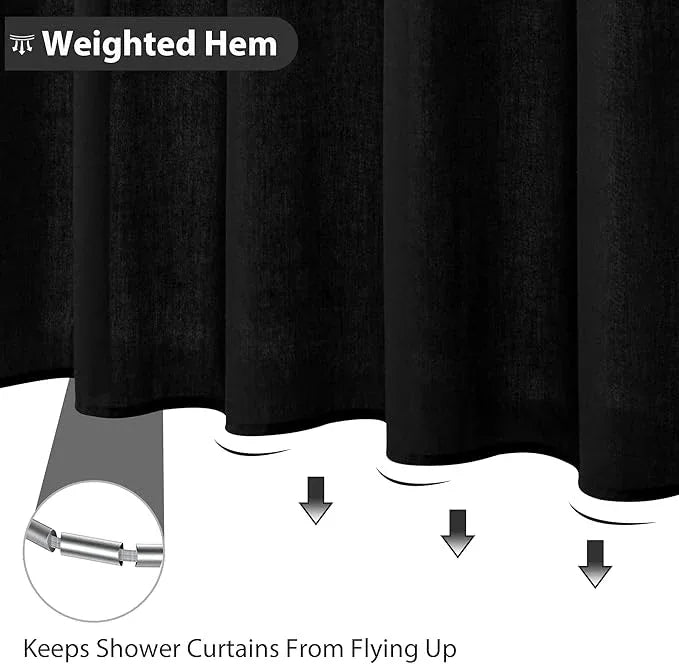 Jowels Black Linen Shower Curtain, Boho Farmhouse Shower Curtain Set for Bathroom, 200GSM Luxury Weighted Water Resistant Fabric Textured Shower Curtains with 12 Metal Hooks, 72Wx72H - ModernBath
