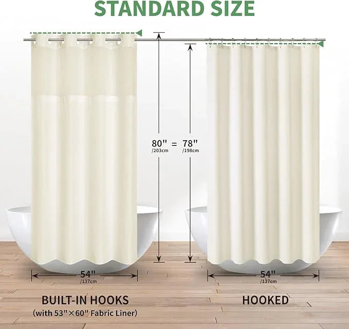 eachope Stall No Hook Shower Curtain with Snap-in Fabric Liner Set,Waffle Weave Shower Curtains for Bathroom,Hotel Luxury Decor Bathroom Curtain Set,Waterproof & Washable,Cream,54Wx80H - ModernBath