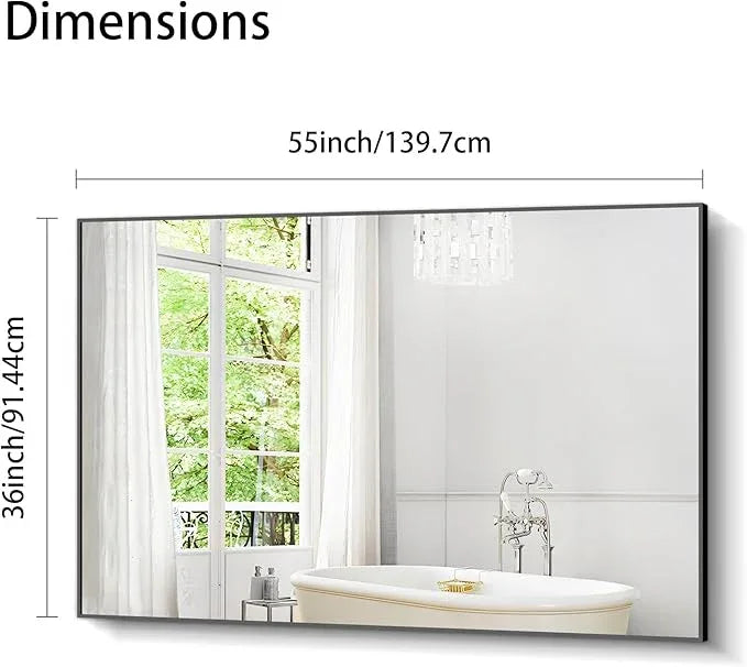 COFENY Bathroom Black Mirror, 36x55in Black Rectangle Mirror with Thin Metal Frame, Large Rectangular Wall Mirror for Bathroom, Living Room, Hair Salon, Big Farmhouse Mirror Hang Horizontal/Vertical - ModernBath