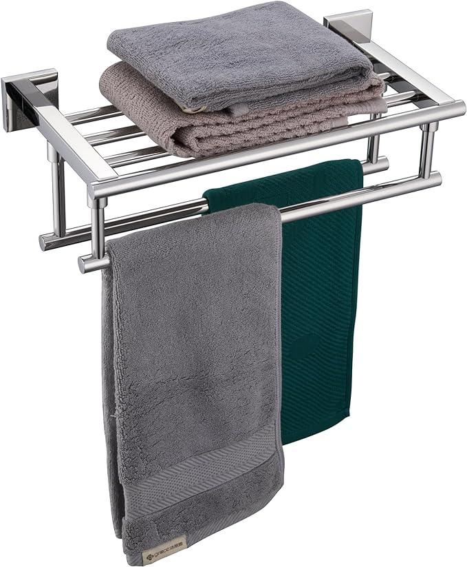 KOKOSIRI Bathroom Towel Rack Towel Holder 16 Inch Bath Towel Shelf with Double Towel Bars Wall Mounted, Polished Chrome Stainless Steel B6005CH-L16 - ModernBath