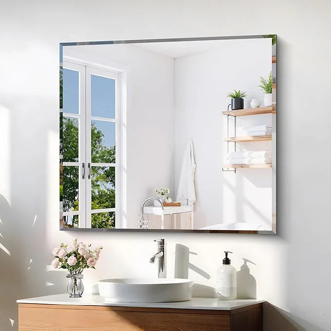 KOCUUY Beveled Mirror, 40x36 Inch Large Frameless Bathroom Mirror for Over Sink, Upgraded Shatterproof Beveled Unframed Design Mirror for Bathroom, Bedroom, Hang Horizontal/Vertical - ModernBath