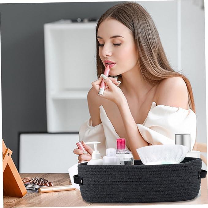 Bathroom Basket Organizer Cotton Rope Woven Toilet Paper Basket 13x6x4 inch Decorative Toilet Tank Tray for Bathroom C - ModernBath