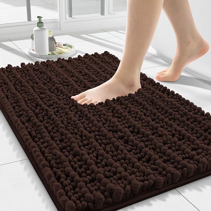 Smiry Bathroom Rugs Mat 24x16, Extra Soft Absorbent Chenille Bath Rugs, Non Slip Rubber Backing Machine Washable Quick Dry Bath Mats for Bathroom Floor, Tub, Shower, Home Decor Accessories, Brown - ModernBath