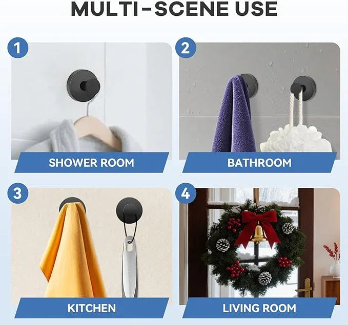 Suction Cup Hooks for Shower, Bathroom,Glass Windows,Tile – Towel, Loofah, No-Drill Wreath Hanger for Front Door Waterproof Hook Hold,Black 4packs - ModernBath