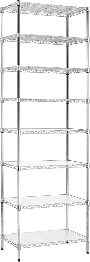 Finnhomy 8-Tier Wire Shelving Unit Adjustable Steel Wire Rack Shelving 8 Shelves Steel Storage Rack or Two 4-Tier Shelving Units with PE mat, Leveling Feet and Safety Device, NSF Certified, Chrome - ModernBath