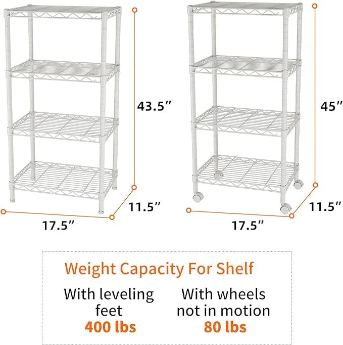 SINGAYE 4 Small Shelves Storage Shelf Wire Shelving Unit Metal Shelf Adjustable Organizers Storage Shelving with Wheels for Bathroom Laundry Room Kitchen Pantry - ModernBath
