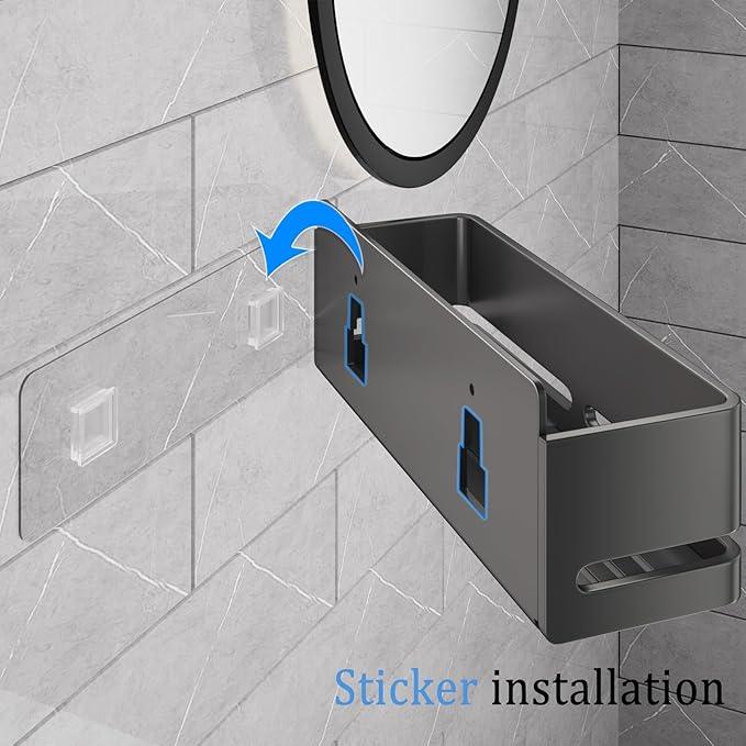 Bathroom Storage Rack (5-Piece Set), Wall-Mounted Shelf with soap Dish and Toothbrush Holder, no Drilling Required, Ideal for Bathroom Storage and Also Suitable for Kitchen (Grey) - ModernBath