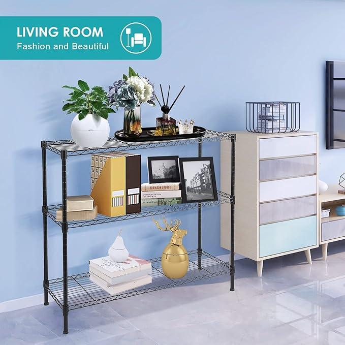 BNSPLY 3-Tier Wire Shelving Unit, Adjustable Metal Wire Shelves with NSF Certified, Standing Storage Shelf Unit for Laundry, Bathroom, Kitchen, Pantry, Closet (13.7" D x 35.5" W x 31.5" H, Black) - ModernBath