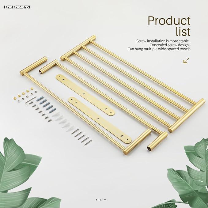 KOKOSIRI 3 Tier Bath Towel Rack 24 Inch Wall Mounted Rack with Towel Bars Towel Shelf with Single Towel Bar Bathroom Ladder Brushed Gold B5003BG - ModernBath