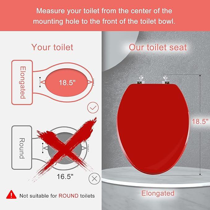 Red Elongated Toilet Seat Natural Wood Toilet Seat with Zinc Alloy Hinges, Easy to Install also Easy to Clean, Scratch Resistant Toilet Seat by Angol Shiold (Elongated, Red) - ModernBath