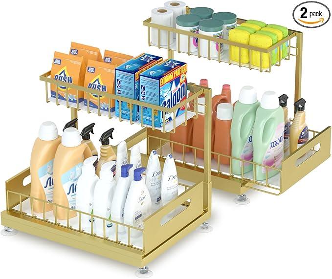 Under Sink Organizer Storage 2-Tier Premium Metal Pull-Out Racks, Height Adjustable, Heavy Dut and Easy Installation for Kitchen & Bathroom Organizers 2 Pack - ModernBath
