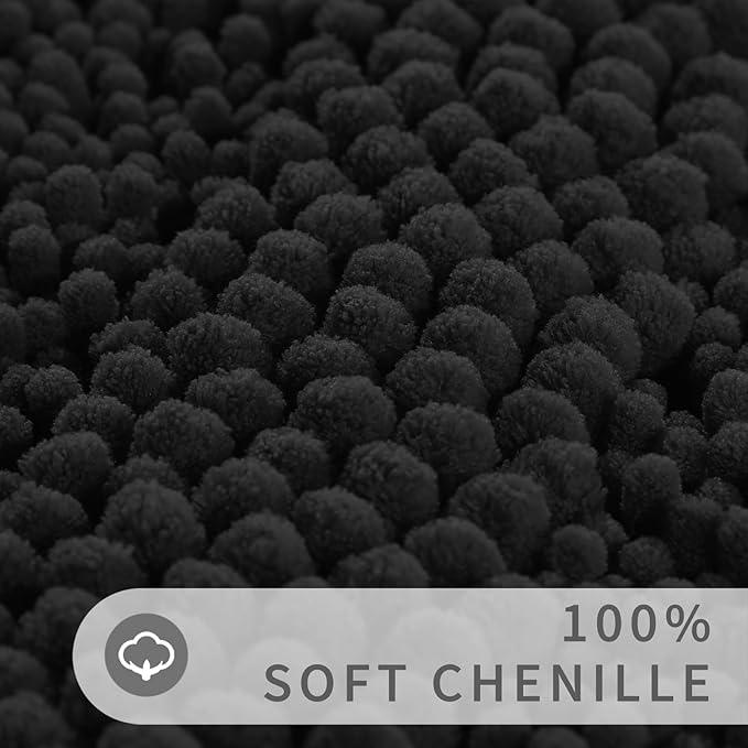 Yimobra Toilet Rugs U Shaped Washable 24 x 20, Non Slip and Super Absorbent Toilet Mat, Quick Dry, Ultra Luxury Microfiber Chenille Plush Fluffy Contour Bath Rugs for Toilet Base, Black - ModernBath
