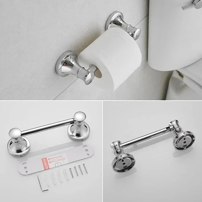 RUMOSE Toilet Paper Holder and Hand Towel Ring Polished Chrome Wall Mount Bathroom Hardware Accessories 2 PCS Set Flexible Pivoting Toilet Tissue Roll Holder and Towel Hanger, Stainless Steel - ModernBath
