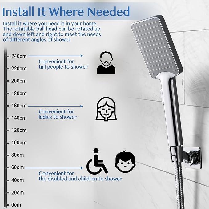 YDmeet Shower Head Holder, Adjustable Handheld Brass Shower Head Bracket, Wall Mount Holder, Drill Free Glue Installation (Polished Chrome) - ModernBath